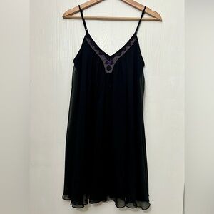 Express Flowy Black Spaghetti Strap Dress with Purple Accents
